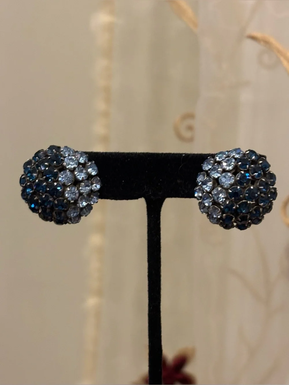 Blue Crystal Dome Clip Earrings